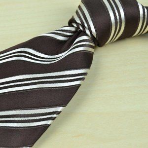 Canali Gingerbread & Pearl Slanted Stripe Silk tie
